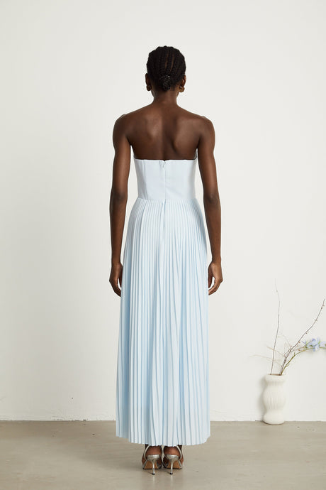 Aurohaya Carlotta blue pleated corset maxi dress