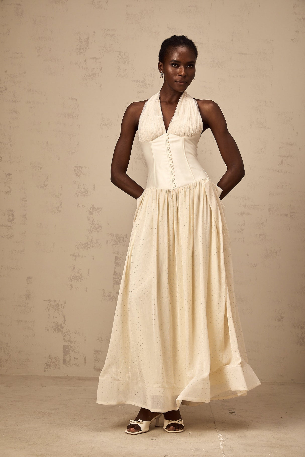 Aurohaya Charlotte halterneck tulle midi dress