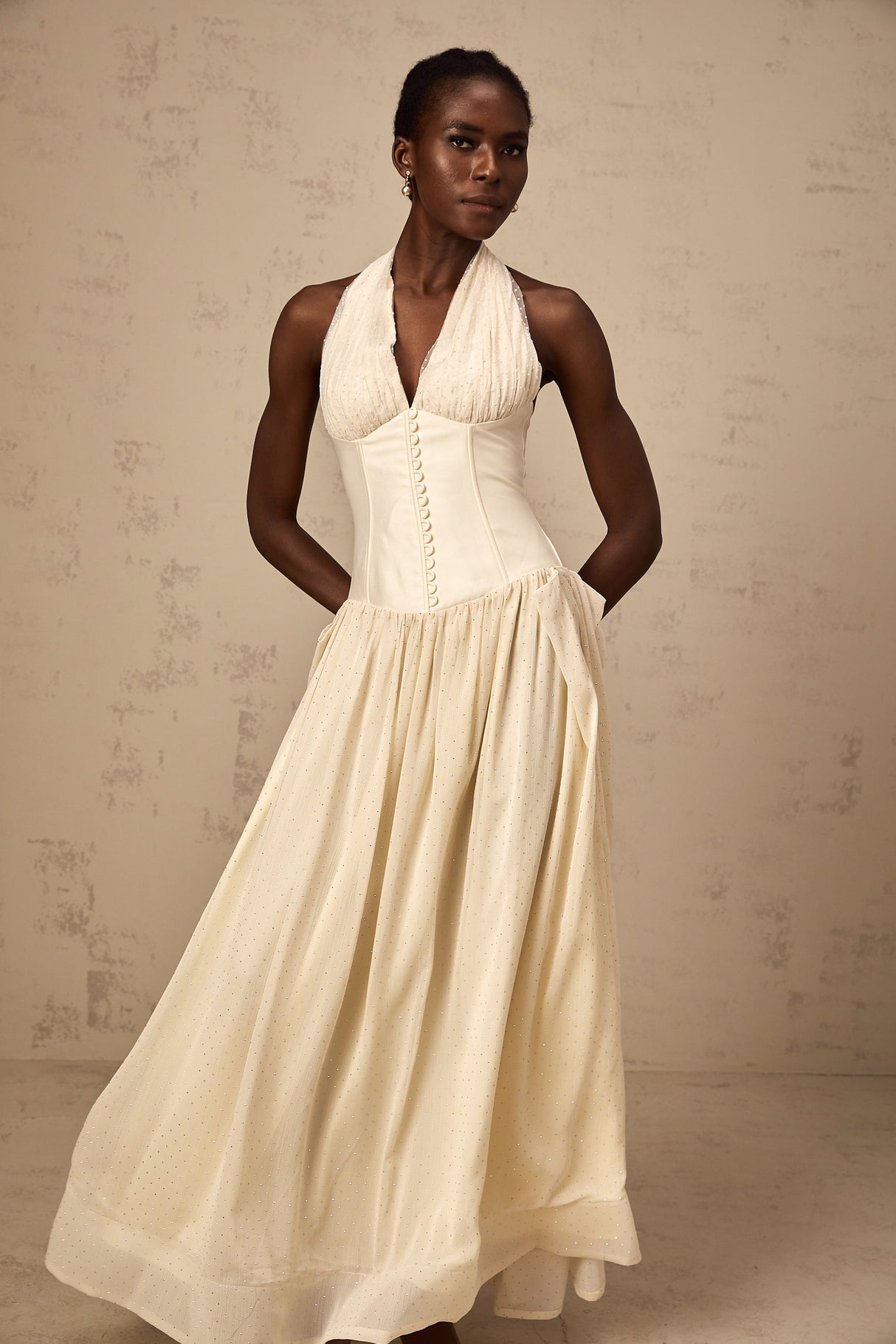 Aurohaya Charlotte halterneck tulle midi dress