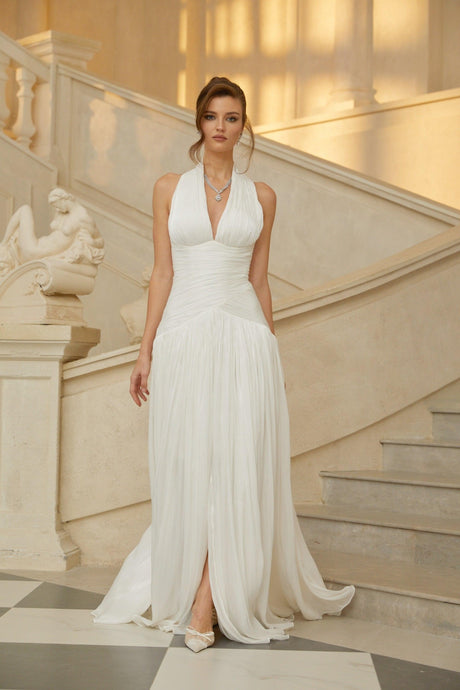 Aurohaya Verdelune White Gathered Maxi Dress