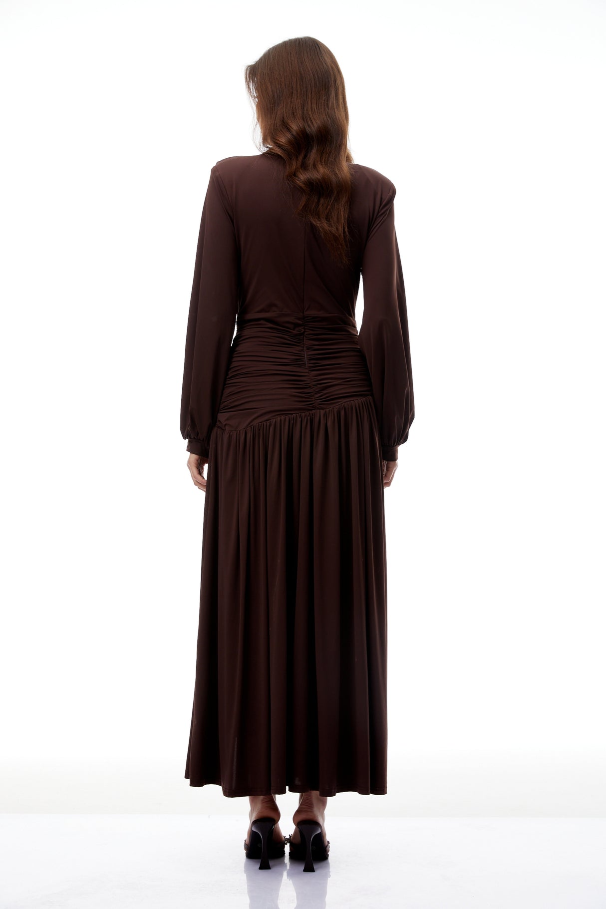 Aurohaya Tabitha Brown Braid Detail Ruched Maxi Dress