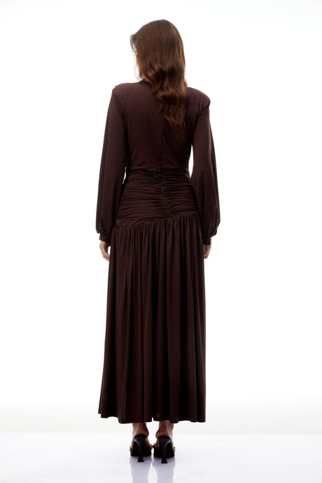 Aurohaya Tabitha Brown Braid Detail Ruched Maxi Dress
