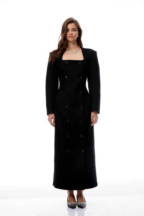 Aurohaya Oline Black Double-Breasted Maxi Blazer Dress