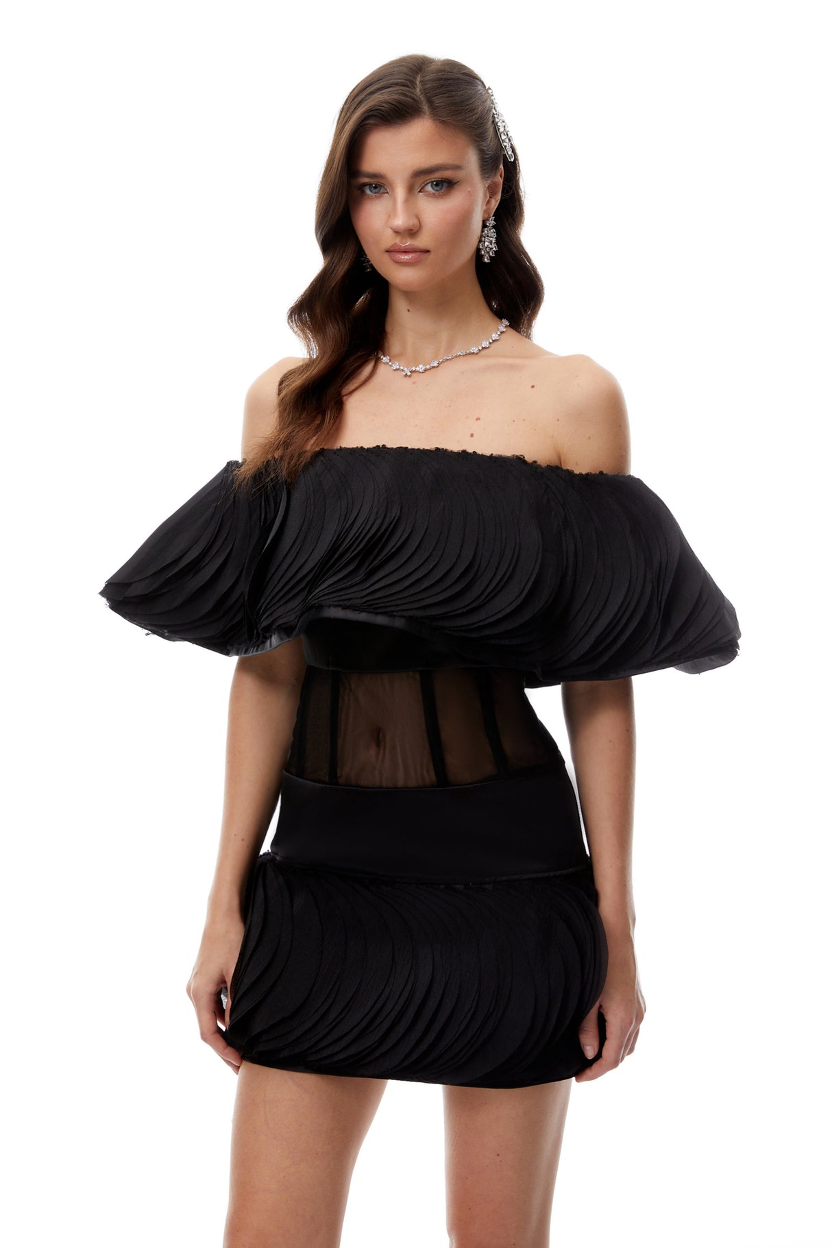 Aurohaya Mabel Black Layered Ruffled Mini Dress