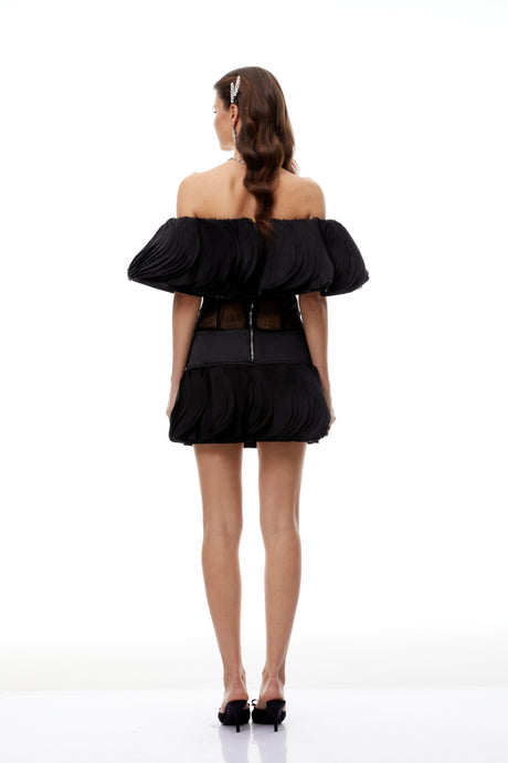 Aurohaya Mabel Black Layered Ruffled Mini Dress