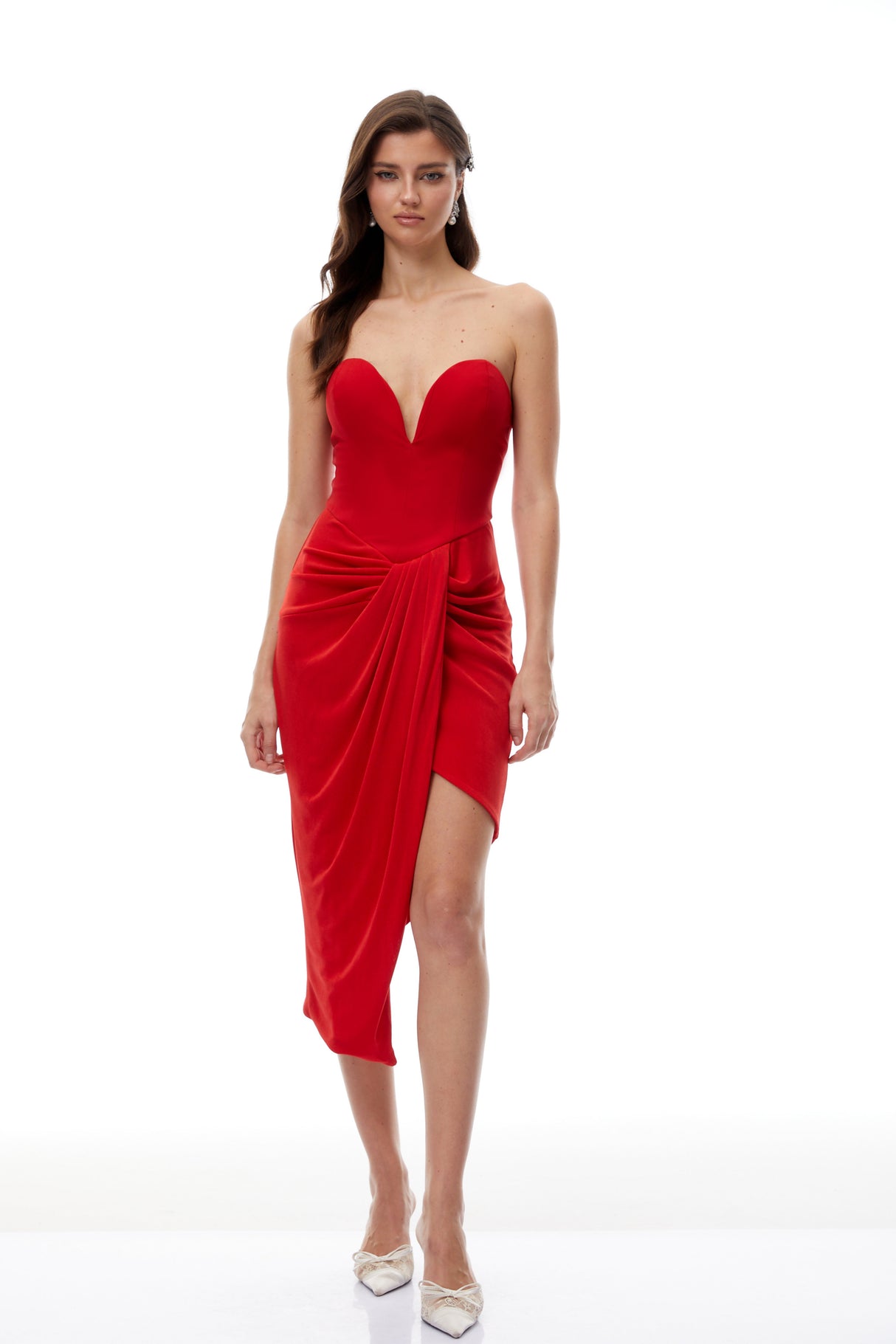Aurohaya Una Red Strapless Gathered Corset Mini Dress