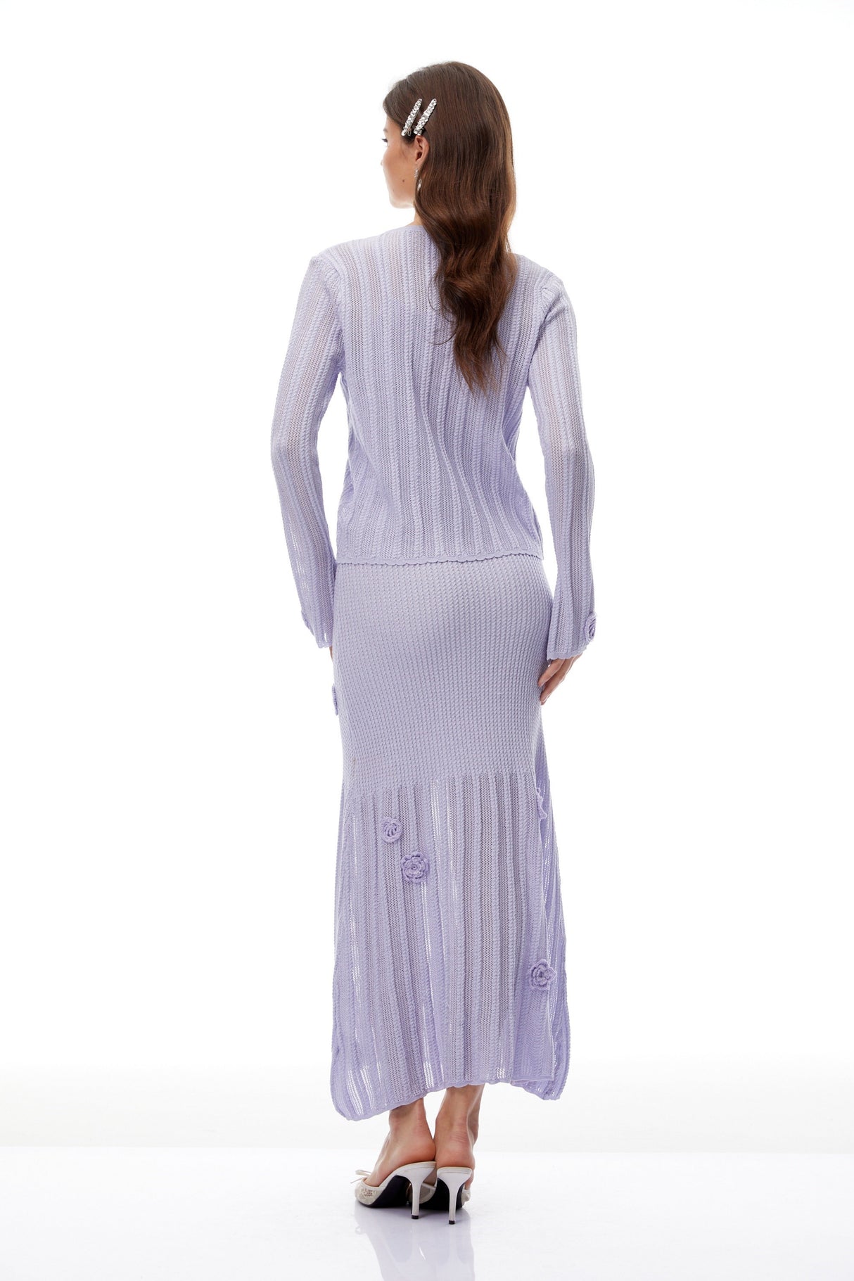 Aurohaya Graca Lavender Floral Ribbed Knit Cardigan & Dress Set