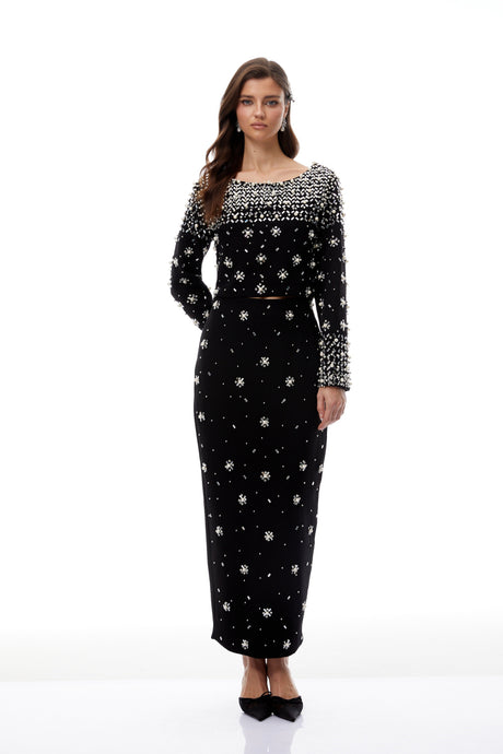 Aurohaya Denise Black Fully Embellished Blouse & Skirt Set