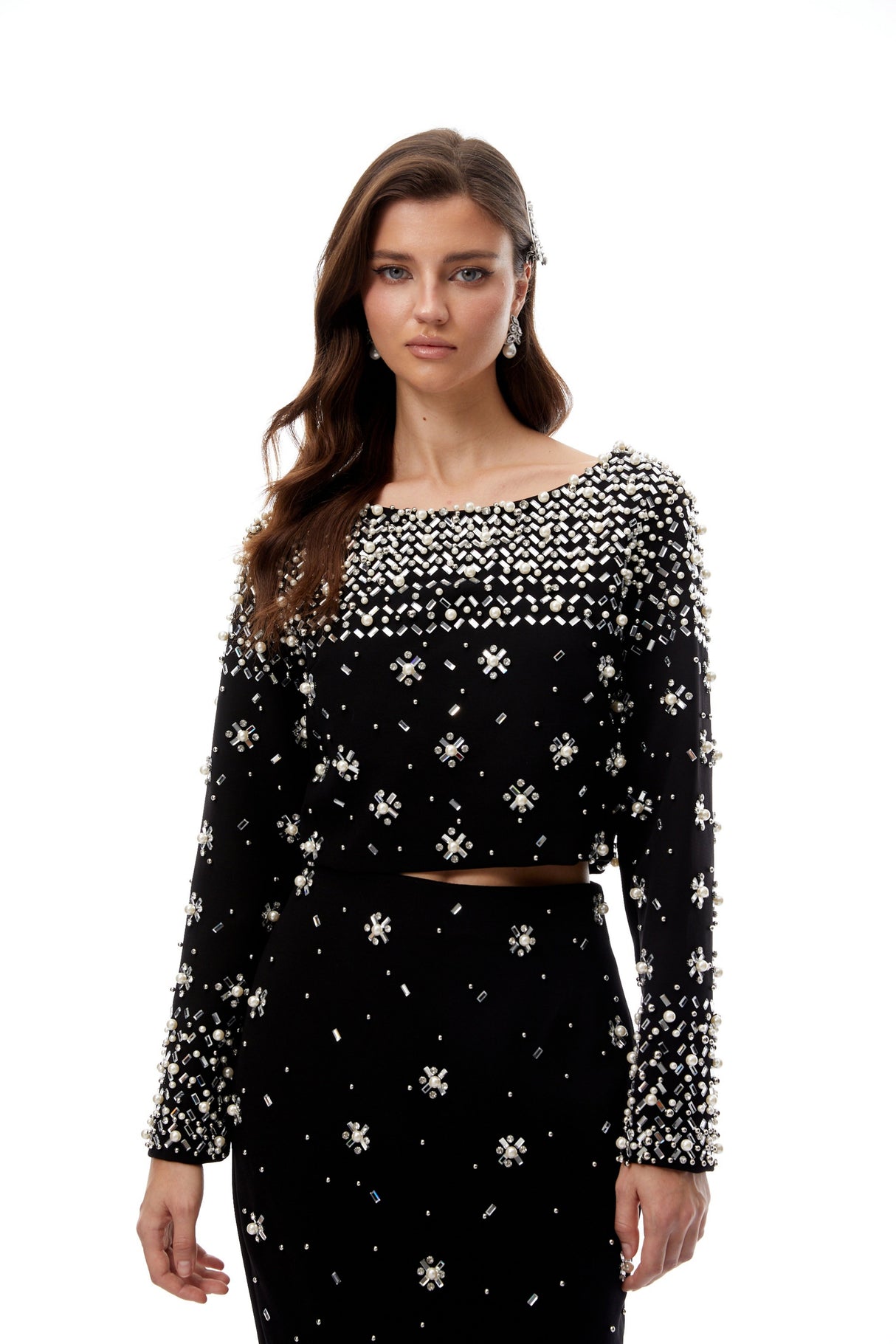 Aurohaya Denise Black Fully Embellished Blouse & Skirt Set
