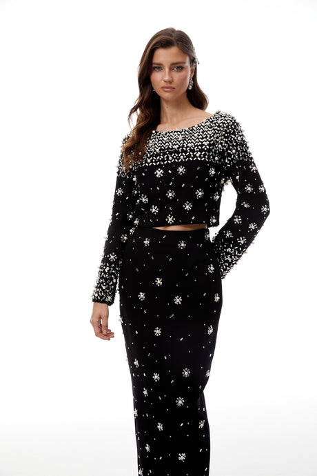 Aurohaya Denise Black Fully Embellished Blouse & Skirt Set
