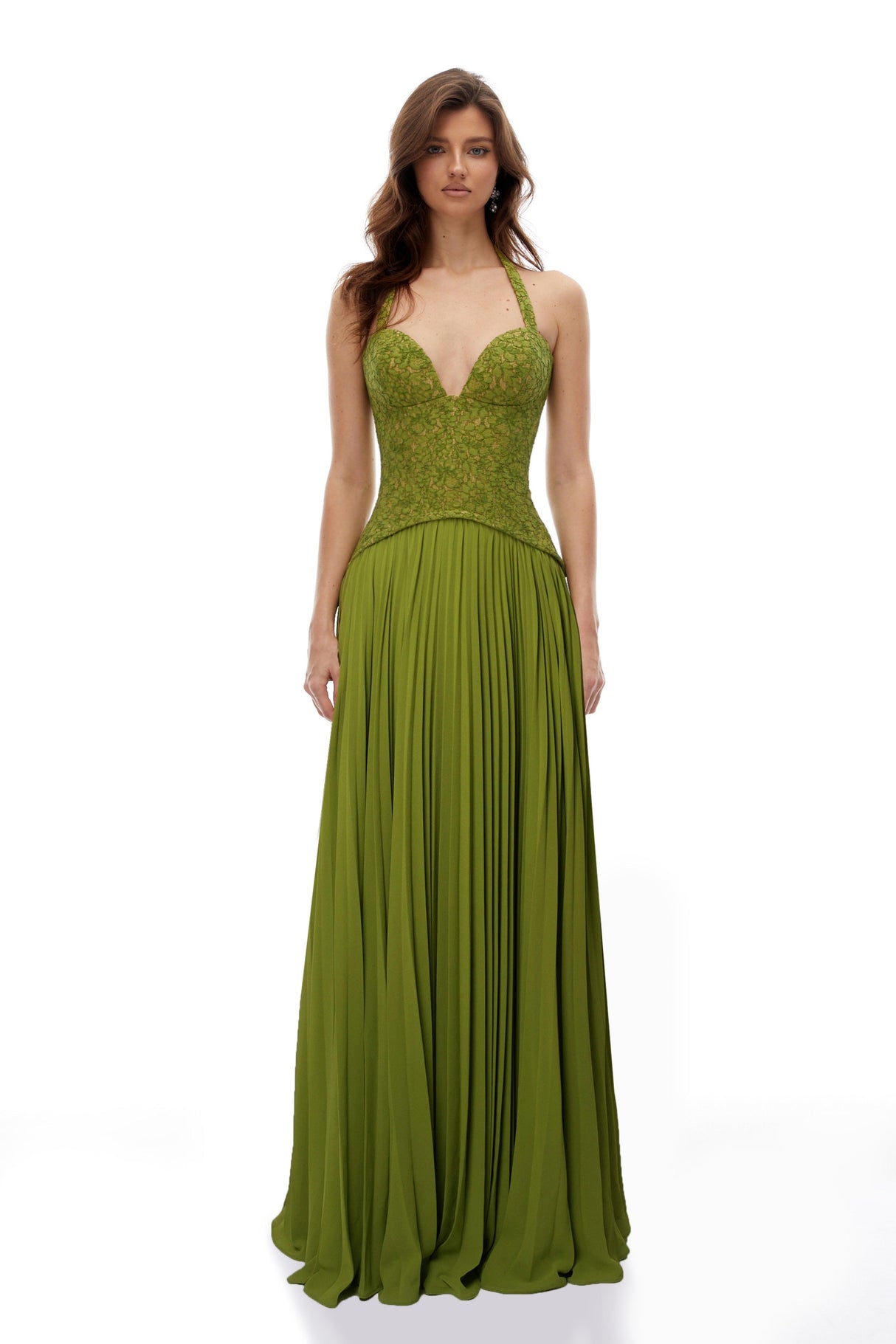 Aurohaya Isaline Emerald Corset Maxi Dress Green
