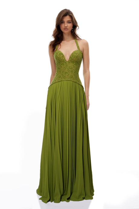 Aurohaya Isaline Emerald Corset Maxi Dress
