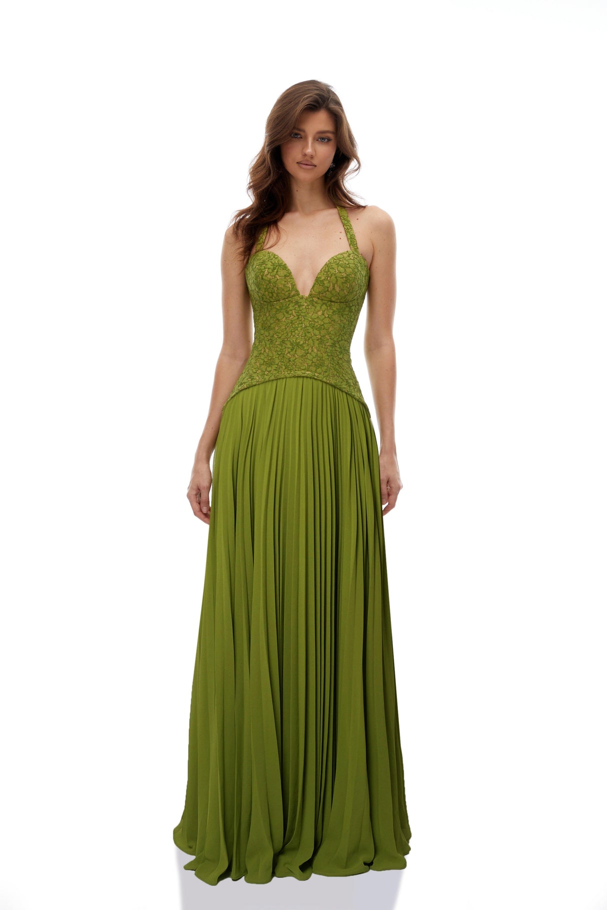 Aurohaya Isaline Emerald Corset Maxi Dress Green