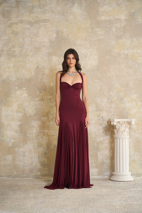Aurohaya Rêverie Red Sweetheart Neck Maxi Dress