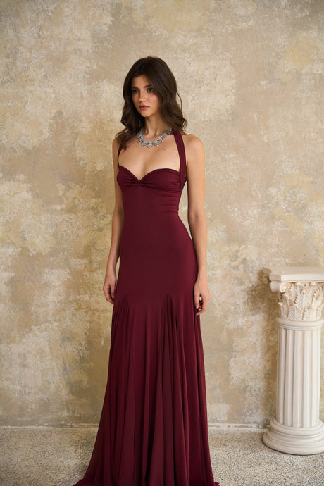 Aurohaya Rêverie Red Sweetheart Neck Maxi Dress