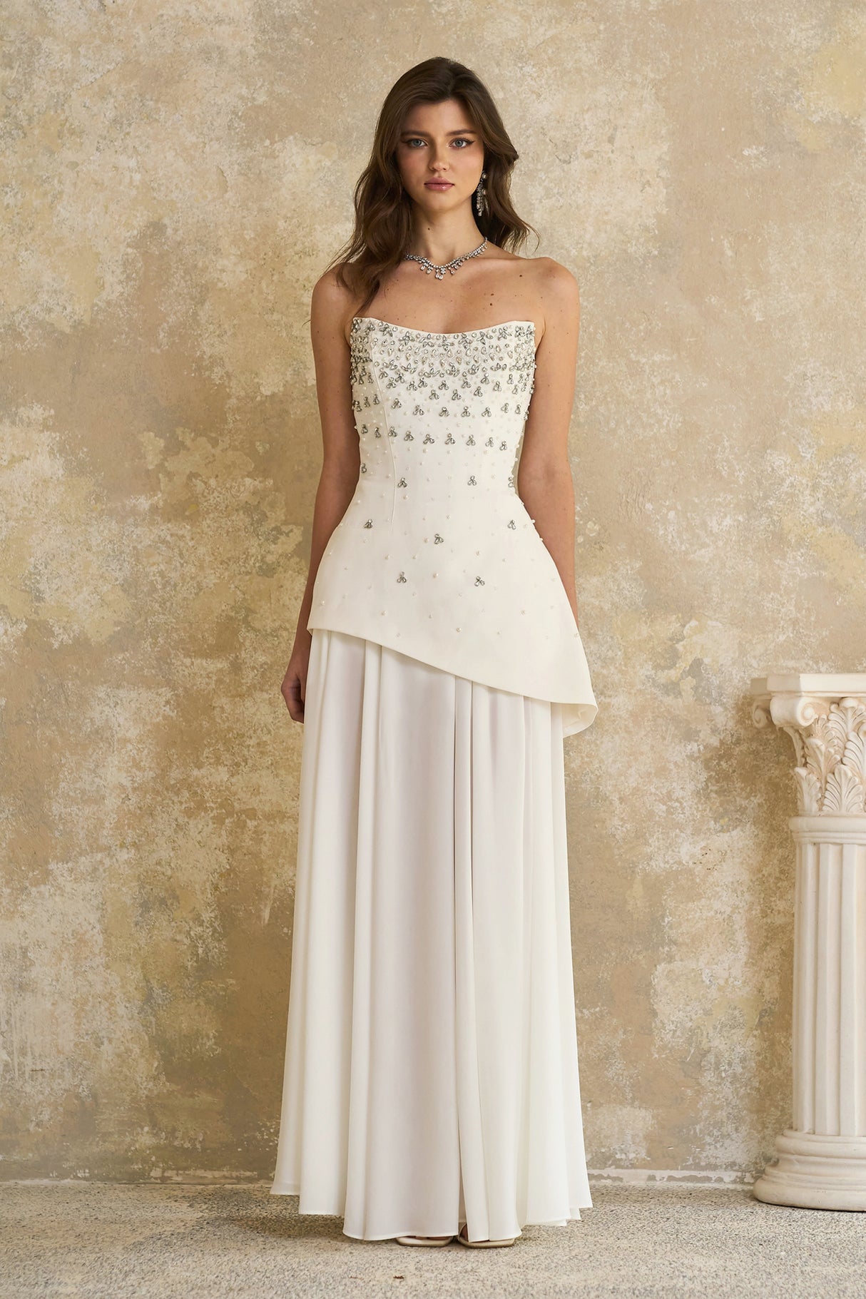 Aurohaya Melisande White Embellished Dress & Skirt Set