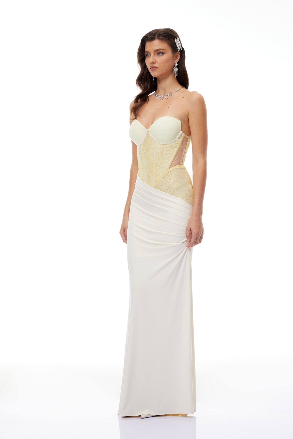 Aurohaya Beata Yellow Lace Corset Bodice Maxi Dress
