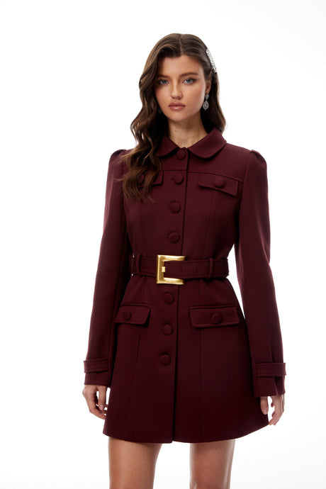 Aurohaya Sofía Burgundy Belted Mini Blazer Dress