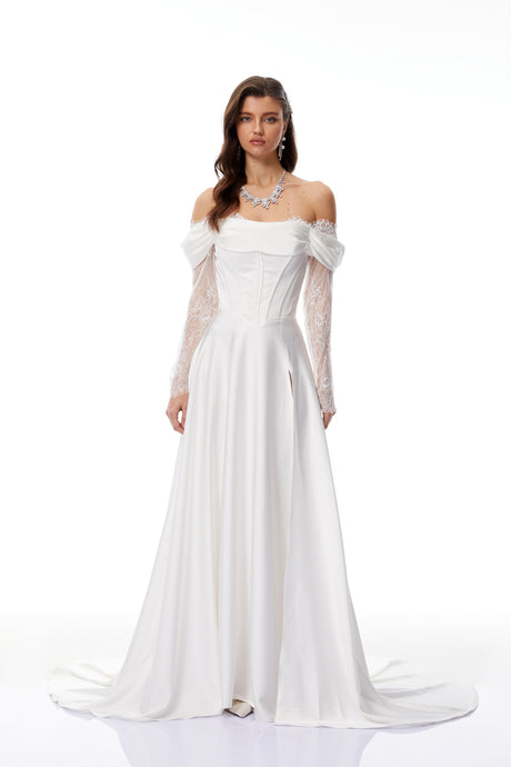 Aurohaya Víctor White Off-Shoulder Lace Panel Maxi Dress