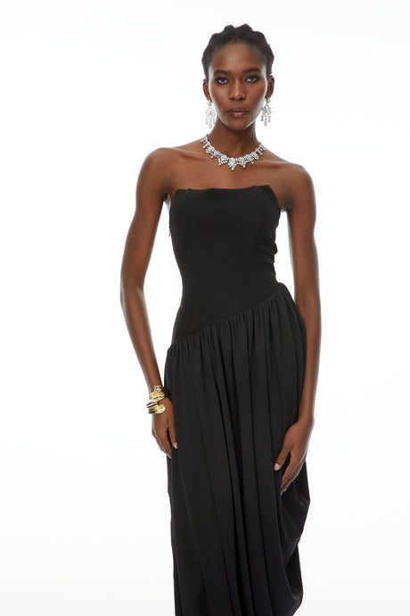 Aurohaya Valeria Black Asymmetrical Hem Maxi Dress