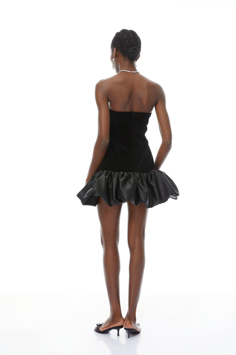 Aurohaya Lucía Black Beaded Embellished Velvet Mini Dress