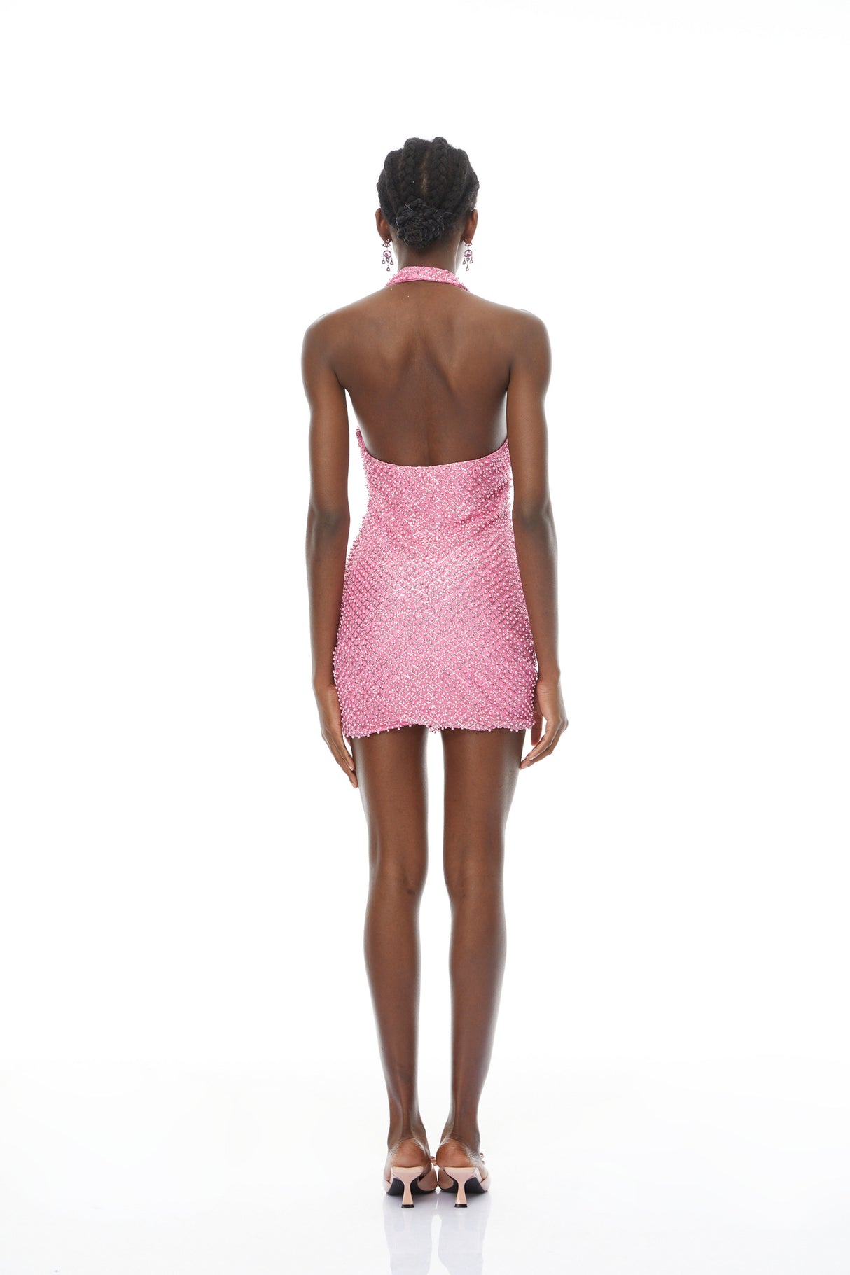 Aurohaya Martín Pink Beaded Embellished Mini Dress