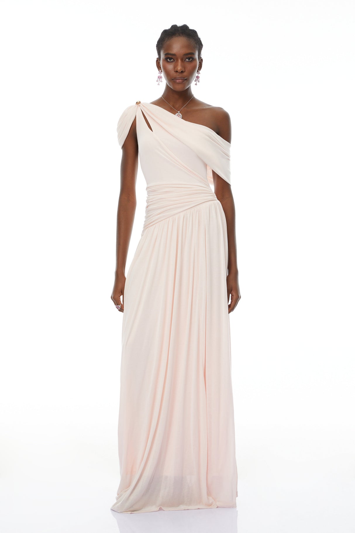 Aurohaya Sigrun Pink Asymmetrical Gathered Maxi Dress