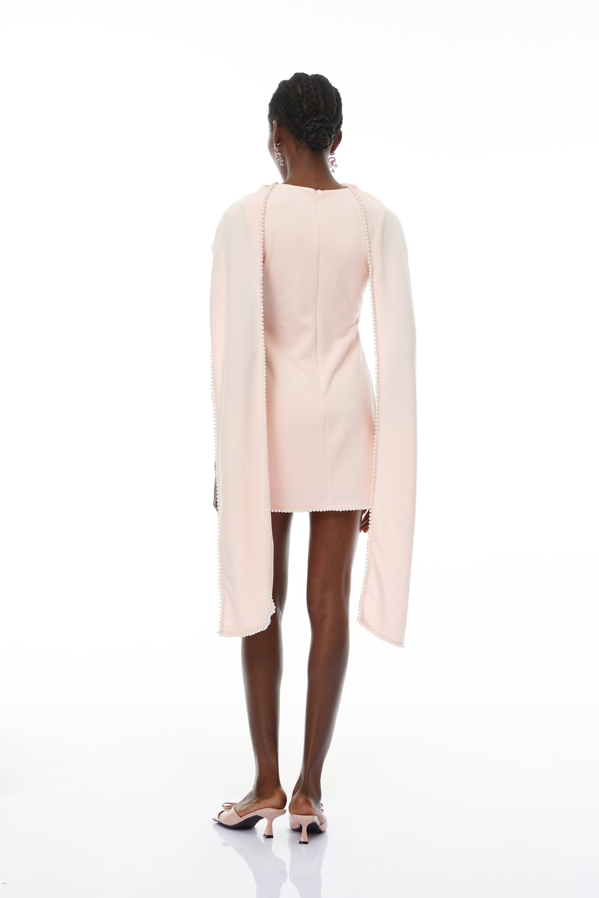 Aurohaya Piroska Pink Sleeveless Pearl Trim Mini Dress
