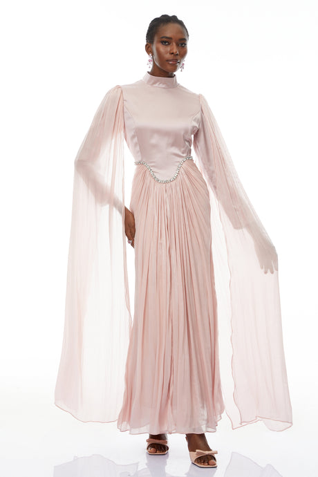 Aurohaya Andrine Pink Crystal Embellished Maxi Dress