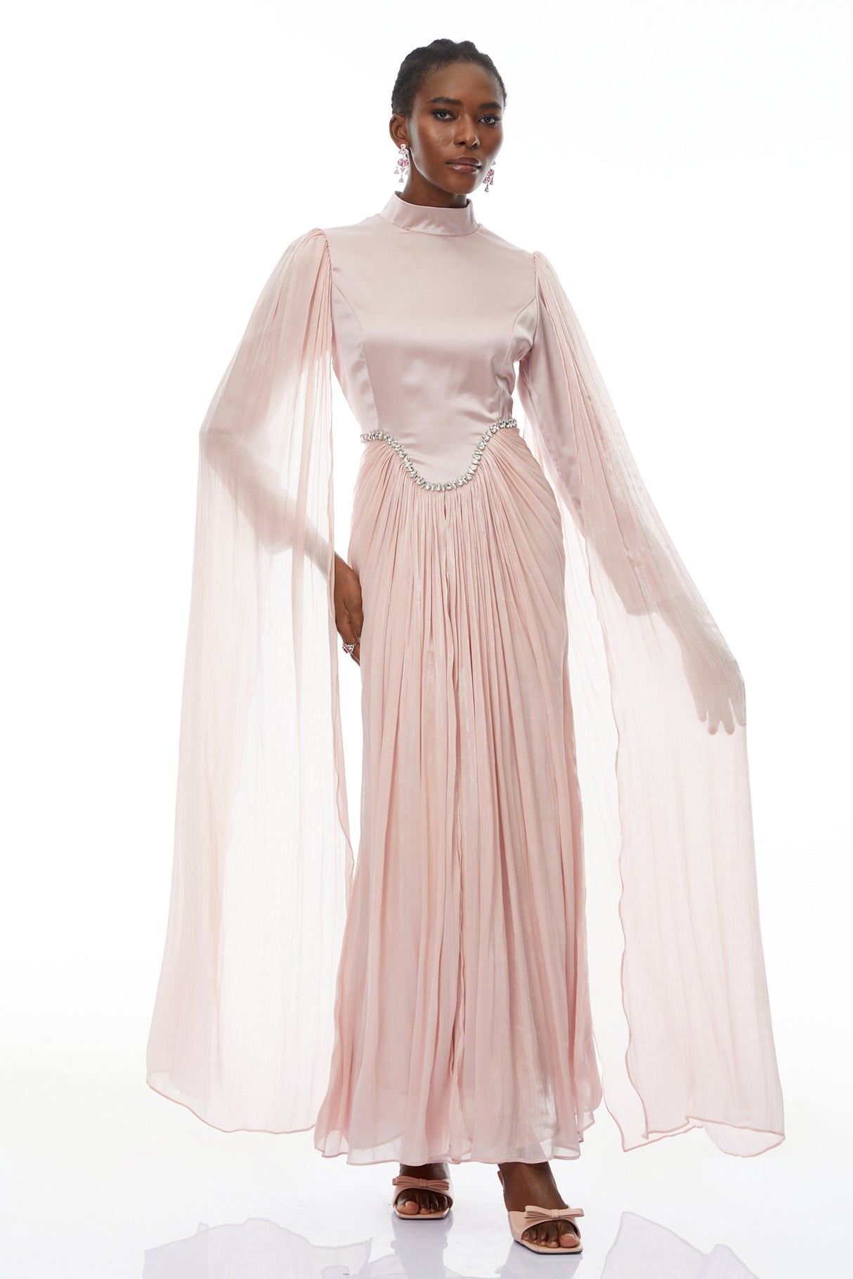 Aurohaya Andrine Pink Crystal Embellished Maxi Dress