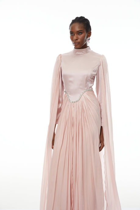 Aurohaya Andrine Pink Crystal Embellished Maxi Dress