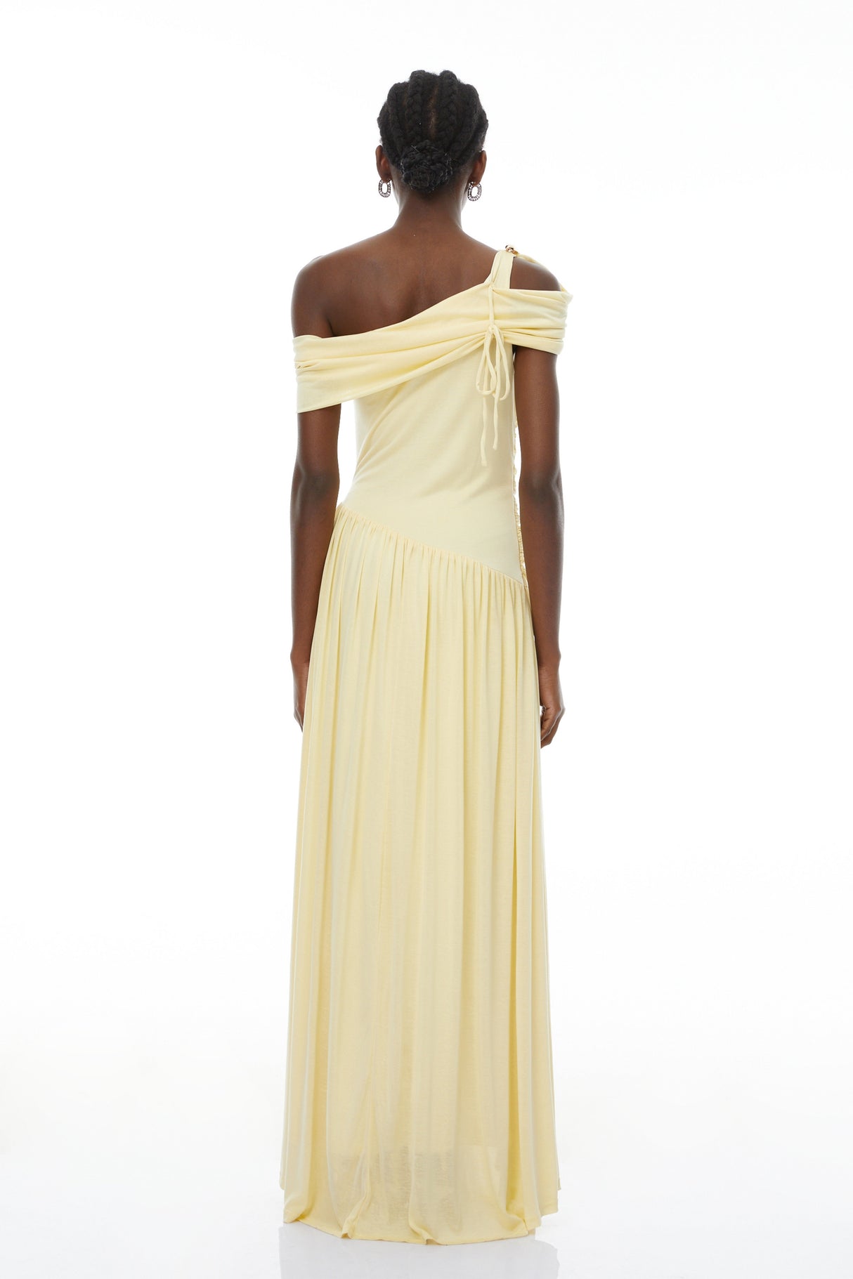 Aurohaya Sigrun Yellow Asymmetrical Gathered Maxi Dress