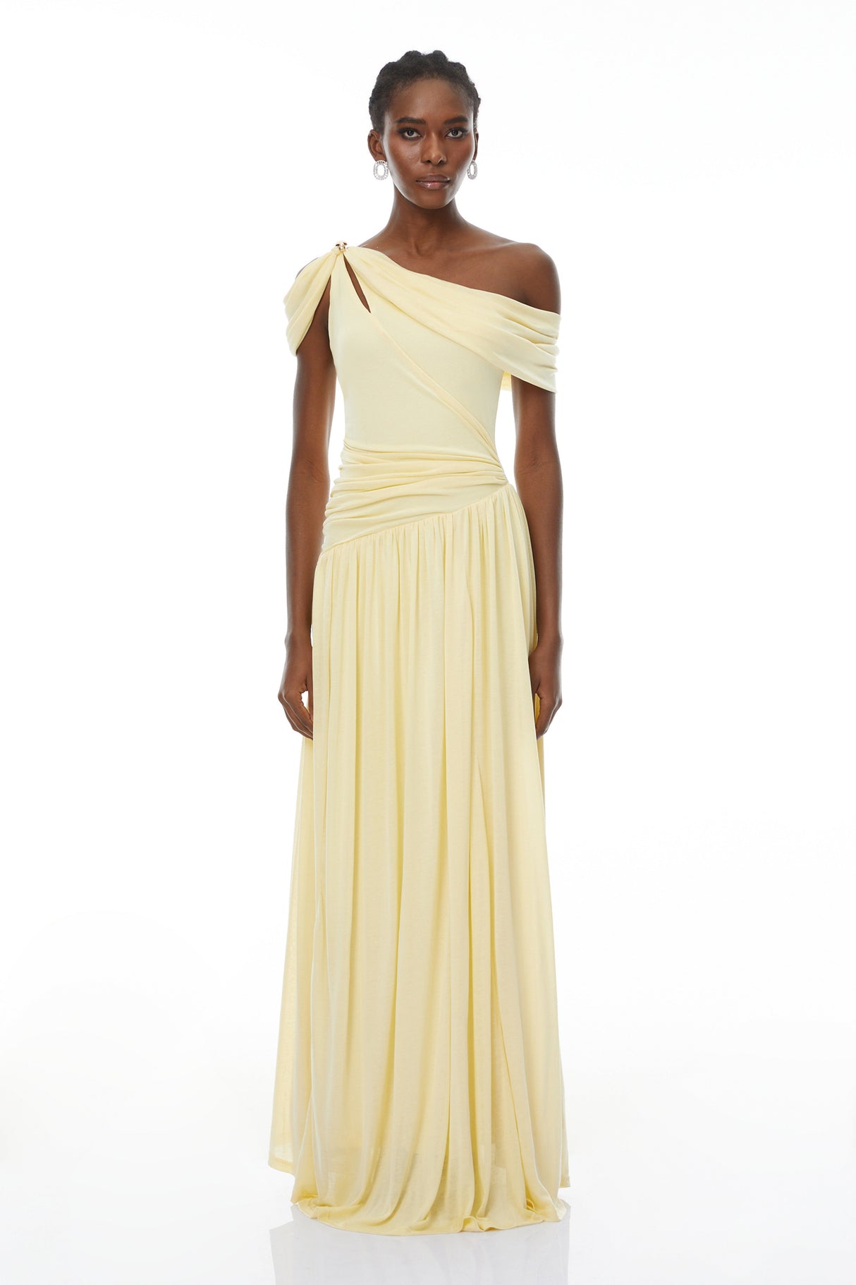 Aurohaya Sigrun Yellow Asymmetrical Gathered Maxi Dress