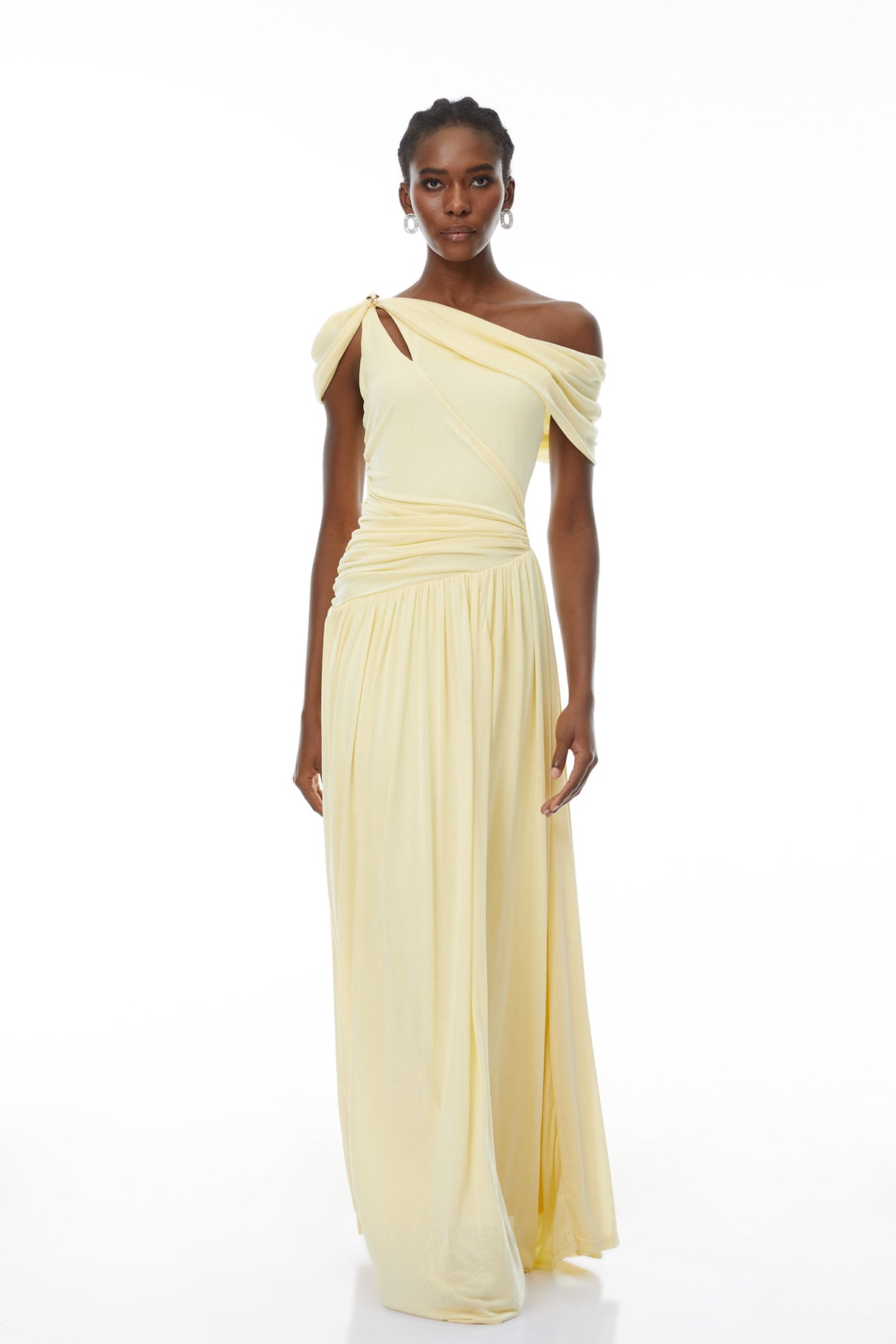 Aurohaya Sigrun Yellow Asymmetrical Gathered Maxi Dress