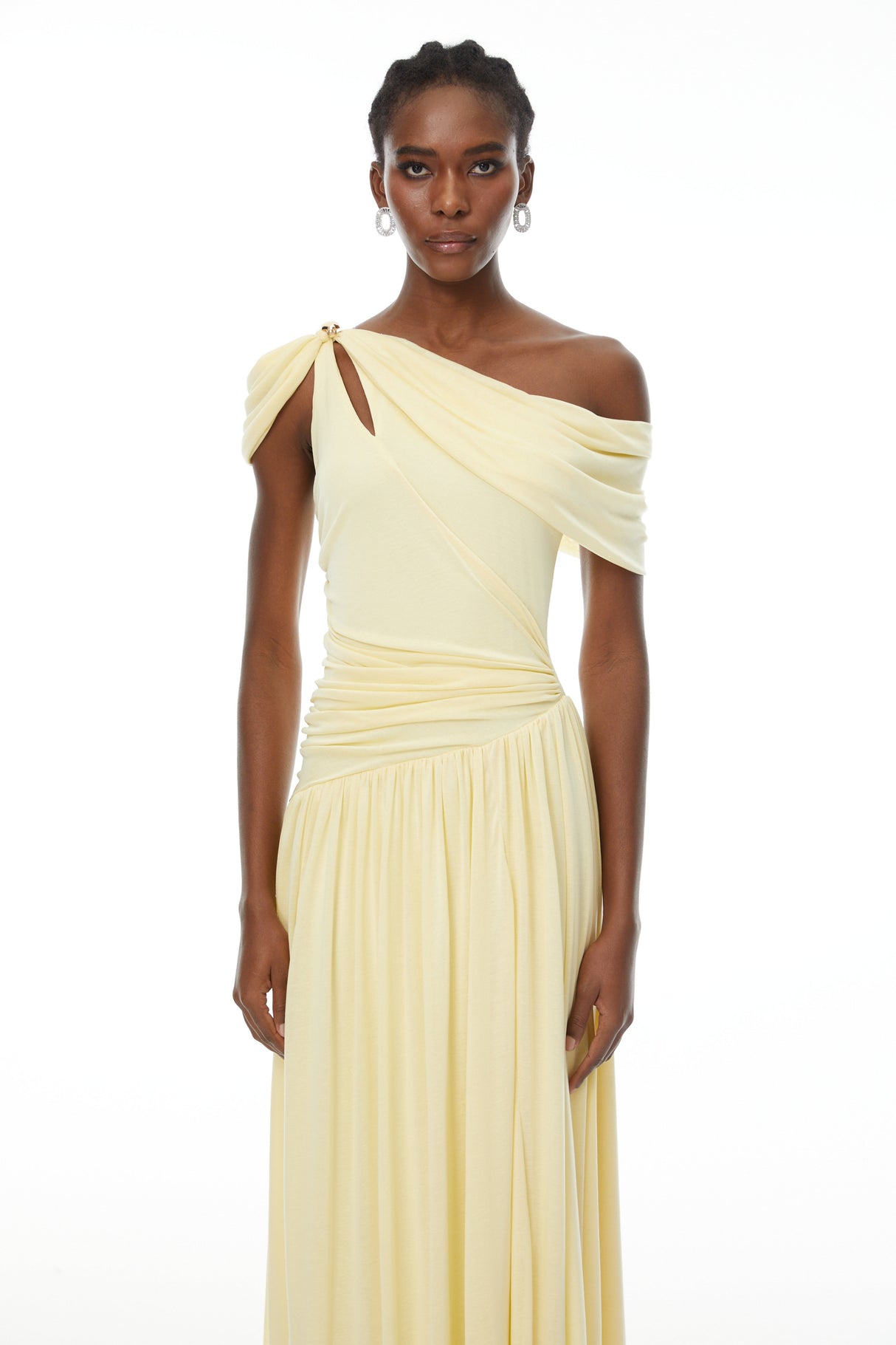Aurohaya Sigrun Yellow Asymmetrical Gathered Maxi Dress