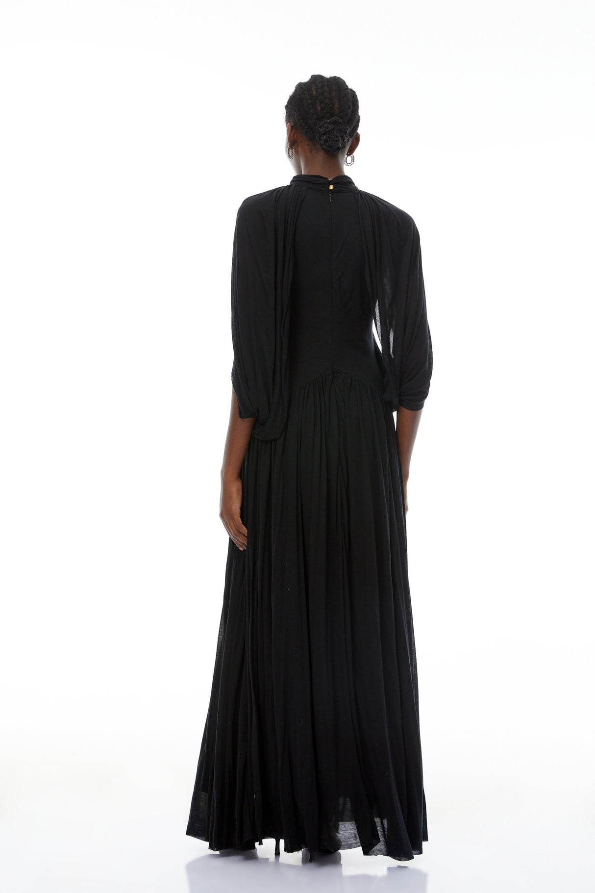 Aurohaya Bergljot Black Cape Design Mesh Maxi Dress