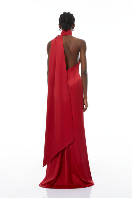 Aurohaya Frederica Red Halterneck 3D Petal Maxi Dress
