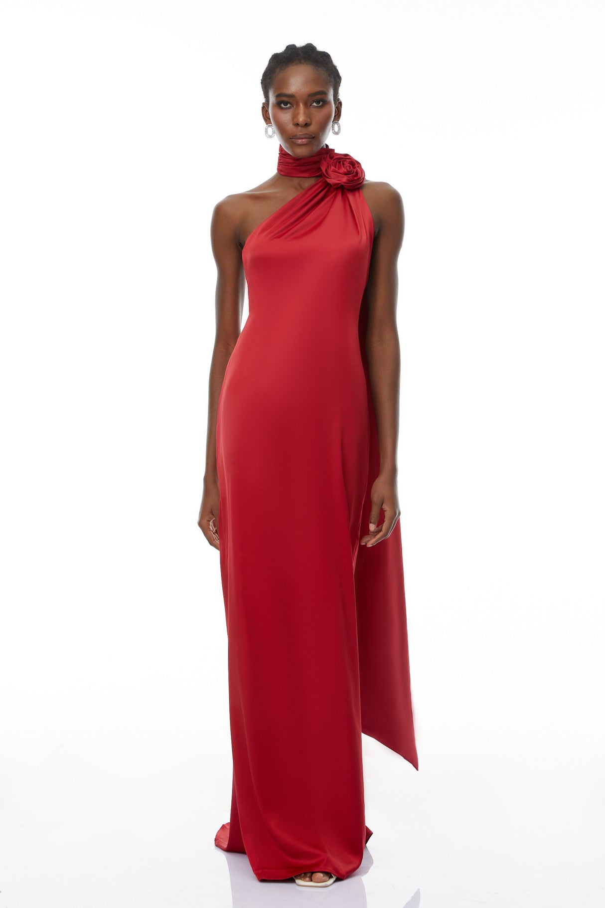 Aurohaya Frederica Red Halterneck 3D Petal Maxi Dress