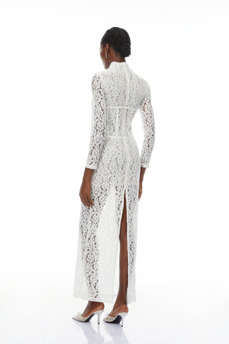 Aurohaya Darlene White Floral Lace Cut Out Maxi Dress