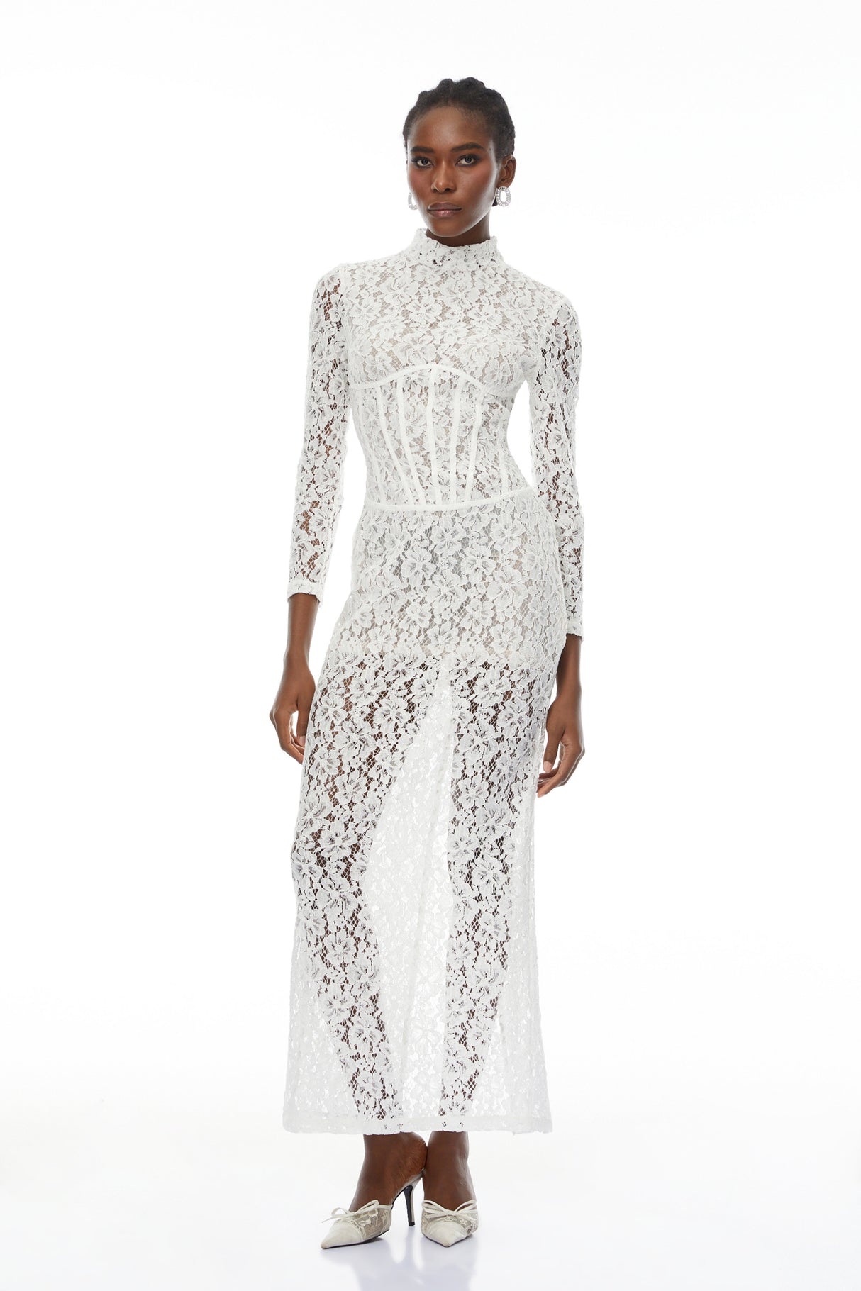 Aurohaya Darlene White Floral Lace Cut Out Maxi Dress