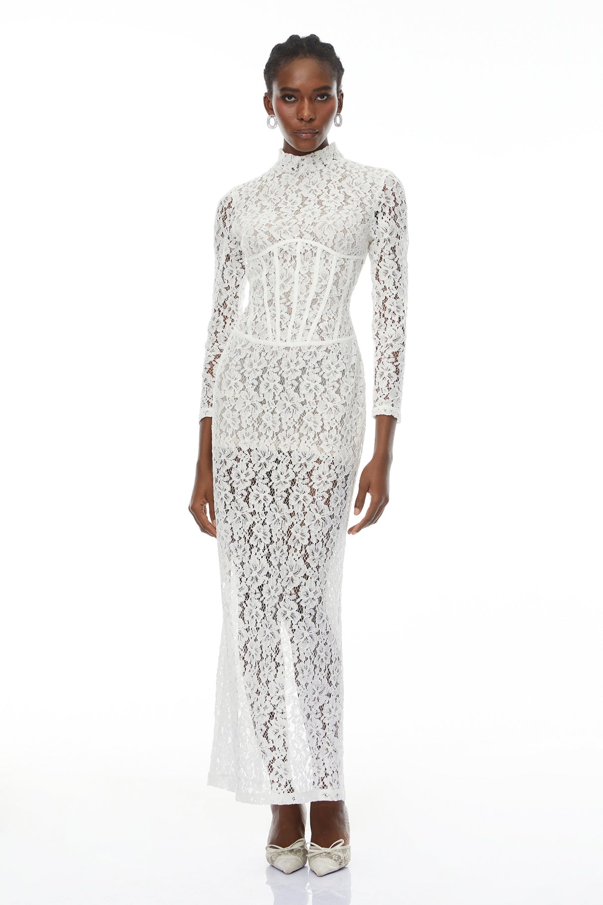 Aurohaya Darlene White Floral Lace Cut Out Maxi Dress