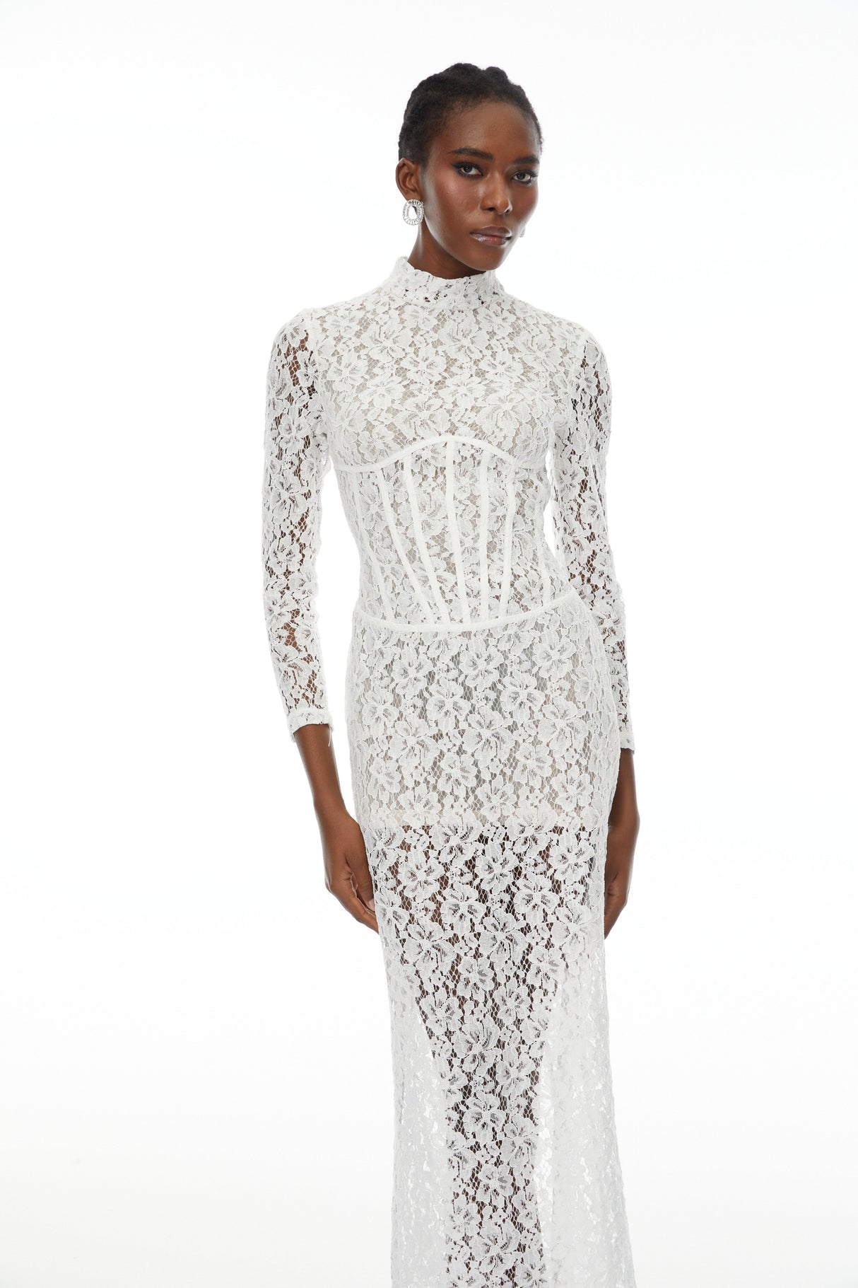Aurohaya Darlene White Floral Lace Cut Out Maxi Dress