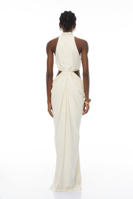 Aurohaya Joaquín Neutral Braid Detail Ruched Dress Maxi