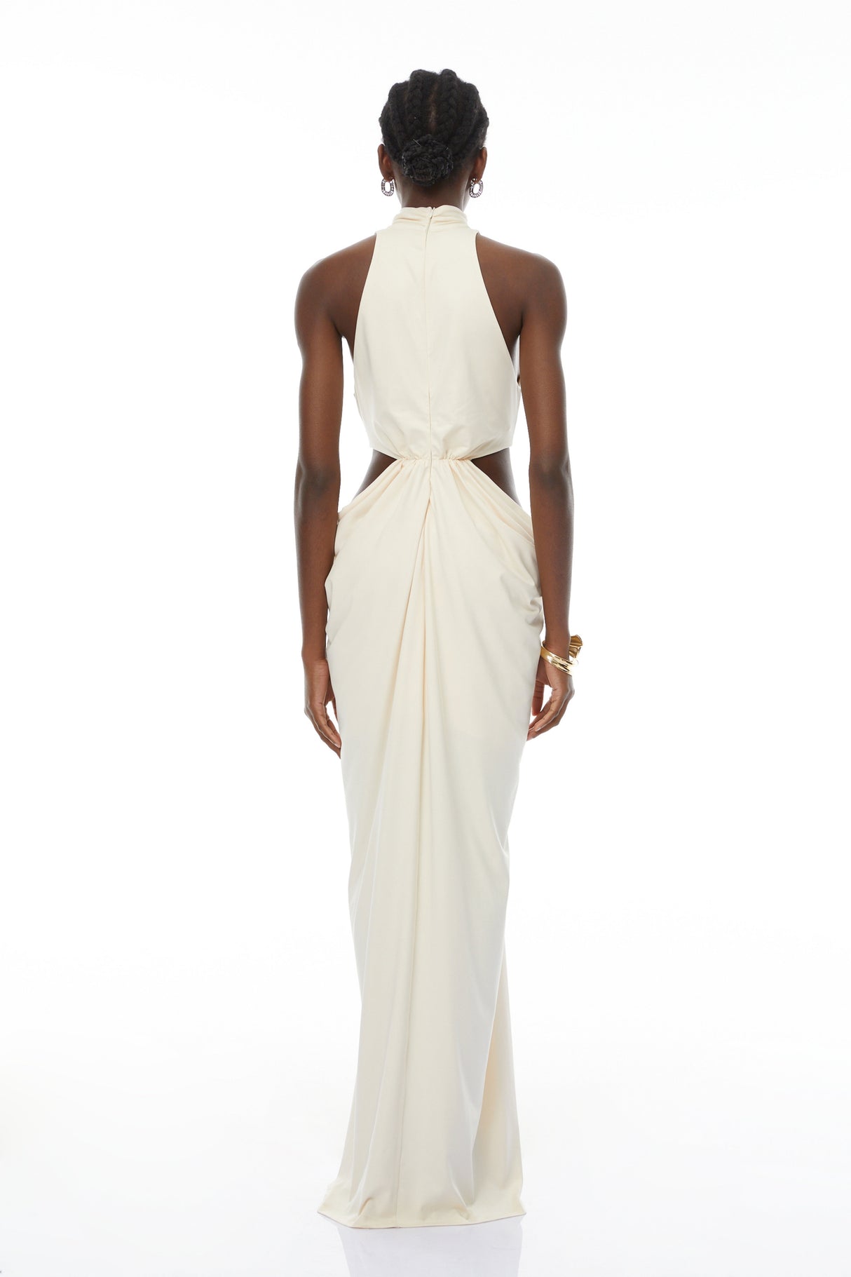 Aurohaya Joaquín Neutral Braid Detail Ruched Dress Maxi