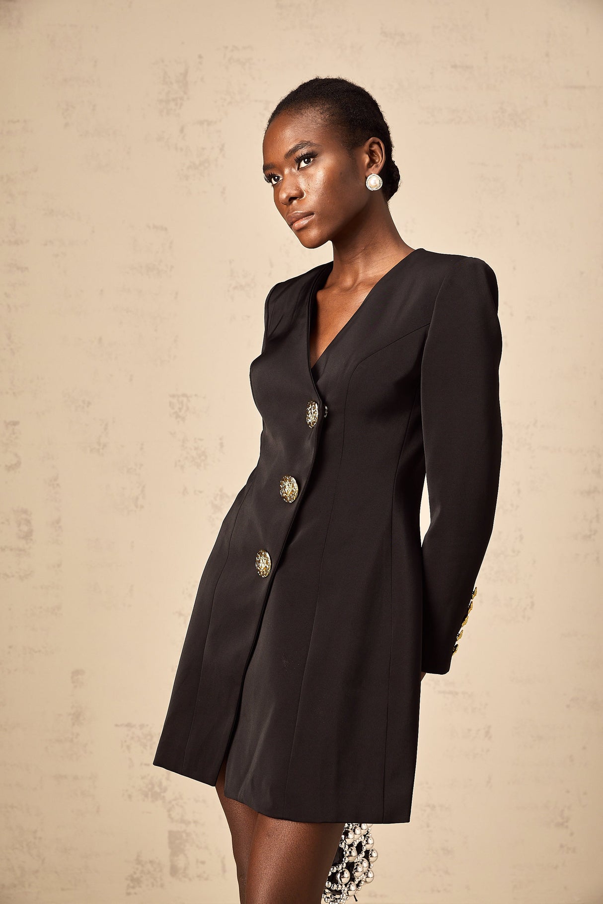 Aurohaya Dominique black lion-head blazer mini dress