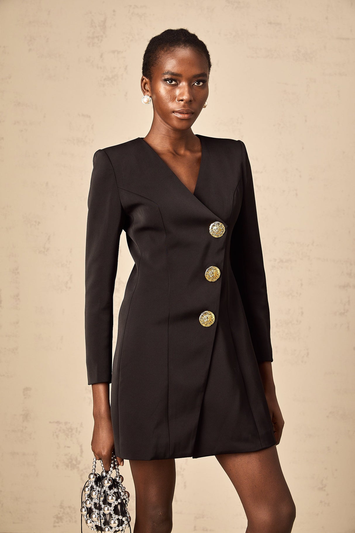 Aurohaya Dominique black lion-head blazer mini dress