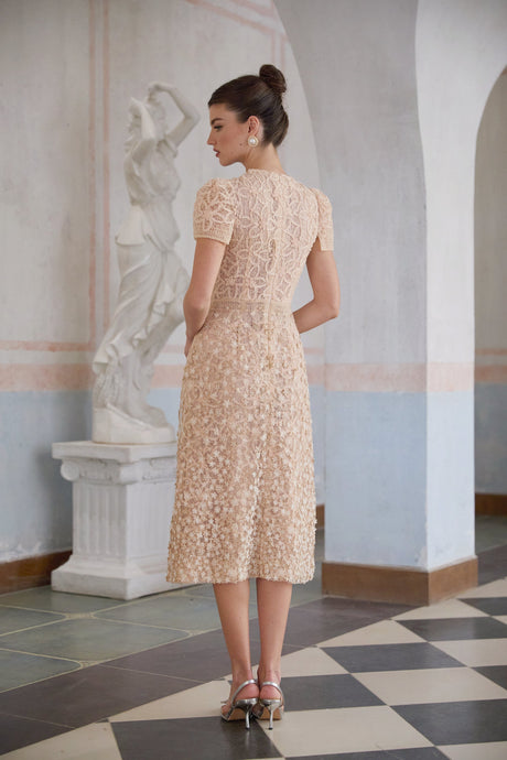 Aurohaya Bérengère Neutrals Faux-flower Crochet Midi Dress