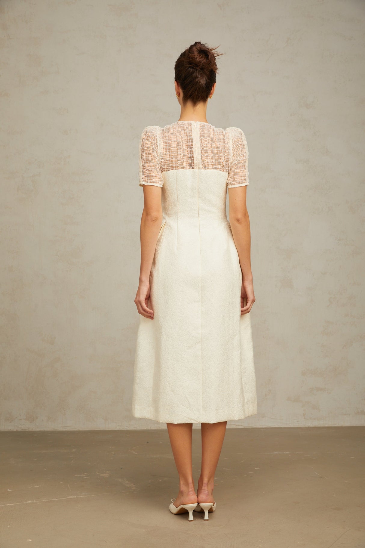 Aurohaya Camille white braid panelled midi dress