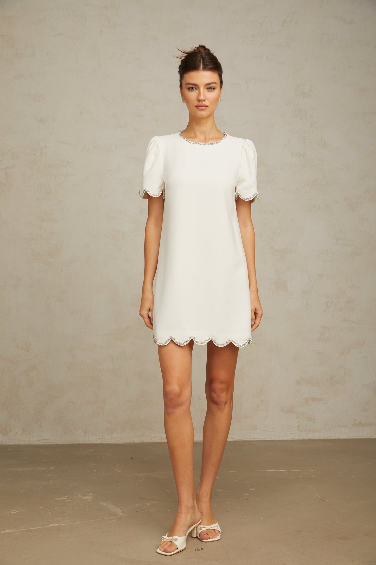 Aurohaya Bérénice white crystal-embellished mini dress