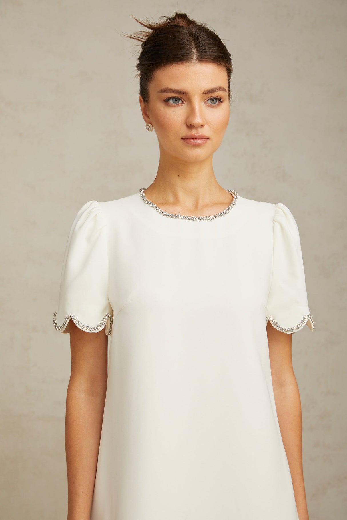 Aurohaya Bérénice white crystal-embellished mini dress